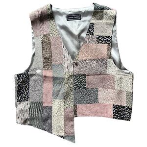 Itsuko Takeda - Cottagecore Asymmetrical 100% Silk Patchwork Vest - Grey Large